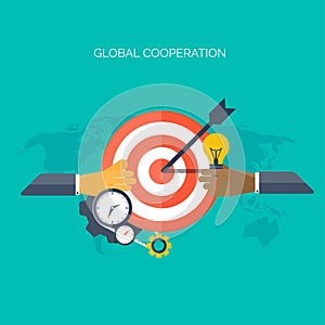 Flat hands. Global cooperation concept background. Business and moneymaking. Marketing and management. Teamwork and