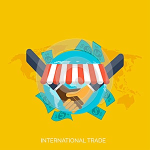 Flat hands. Global international trading concept background. Business and moneymaking.