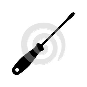 Flat Head Screwdriver Silhouette. Black and White Icon Design Elements on Isolated White Background
