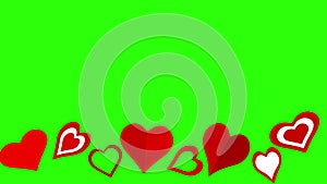 Flat hearts icons design elements animation on green screen chroma key
