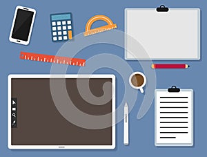 A Flat Illustration of a Design scene with Some Design Tools photo