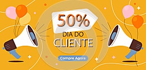 Flat horizontal sale banner template for dia do cliente Vector illustration. photo