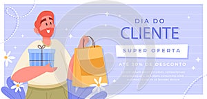 Flat horizontal sale banner template for dia do cliente Vector illustration. photo