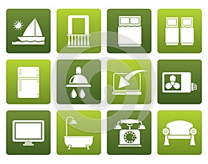 Flat Hotel and motel room facilities icons