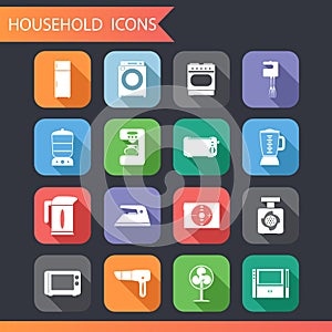 Flat Household Icons and Symbols Set