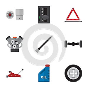 Flat Icon Auto Set Of Pipeline, Petrol, Suspension And Other Vector Objects. Also Includes Jack, Motor, Automatic