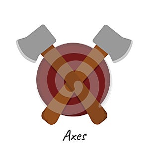Flat icon with axes and shield
