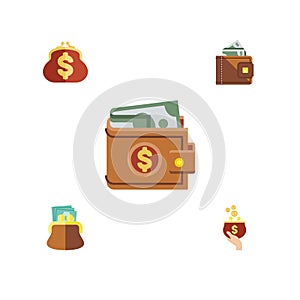 Flat Icon Billfold Set Of Money, Currency, Pouch And Other Vector Objects. Also Includes Billfold, Purse, Money Elements