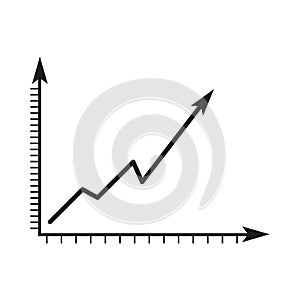 Flat icon with black graph up arrow. Market chart profit money. Vector illustration.