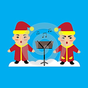 Flat icon on blue background children sing carols