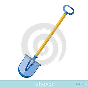 Flat icon blue shovel tool with wood handle