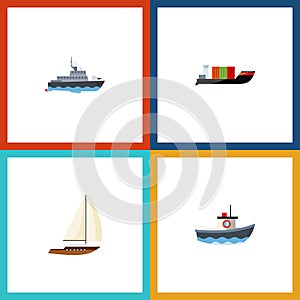Flat Icon Boat Set Of Tanker, Ship, Transport And Other Vector Objects. Also Includes Cargo, Vessel, Transport Elements.