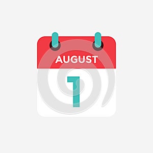 Flat icon calendar 1 of August . Date, day and month.