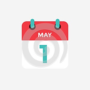 Flat icon calendar 1 of May. Date, day and month.