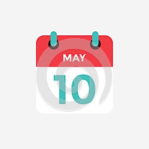 Flat icon calendar 10 of May. Date, day and month.