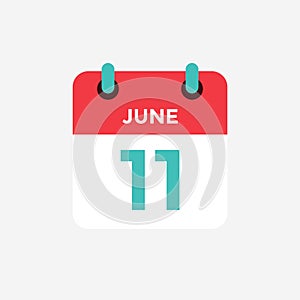 Flat icon calendar 11 of June. Date, day and month.