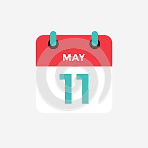 Flat icon calendar 11 of May. Date, day and month.