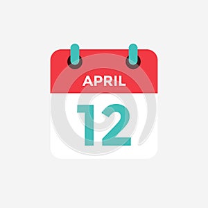 Flat icon calendar 12 of April. Date, day and month.