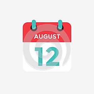 Flat icon calendar 12 of August . Date, day and month.