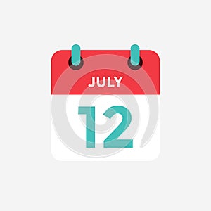 Flat icon calendar 12 of July. Date, day and month.