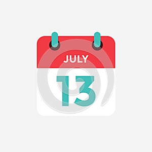 Flat icon calendar 13 of July. Date, day and month.