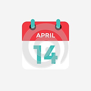 Flat icon calendar 14 of April. Date, day and month.