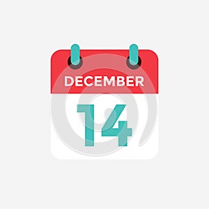 Flat icon calendar 14 December. Date, day and month.