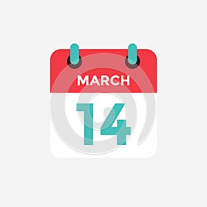 Flat icon calendar 14 of March. Date, day and month.