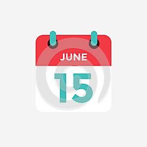 Flat icon calendar 15 of June. Date, day and month.