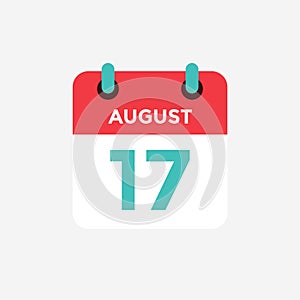 Flat icon calendar 17 of August . Date, day and month.