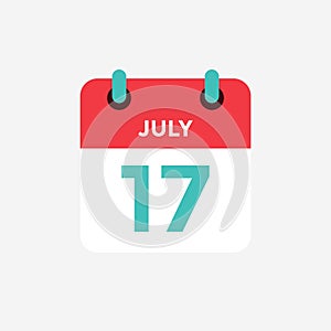 Flat icon calendar 17 of July. Date, day and month.