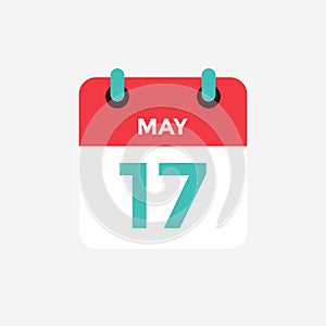 Flat icon calendar 17 of May. Date, day and month.