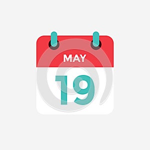 Flat icon calendar 19 of May. Date, day and month.