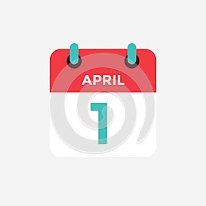 Flat icon calendar 1st of April. Date, day and month.