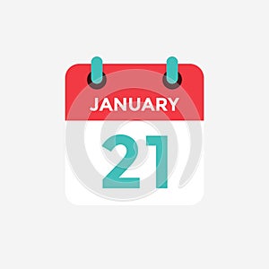 Flat icon calendar 21 January. Date, day and month.