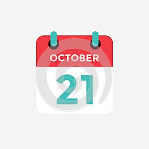Flat icon calendar 21 October. Date, day and month.