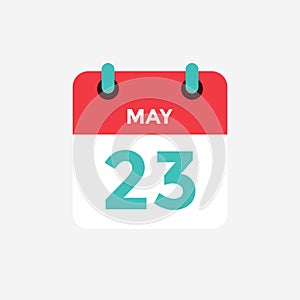 Flat icon calendar 23 of May. Date, day and month.