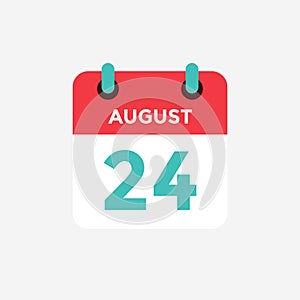 Flat icon calendar 24 of August . Date, day and month.