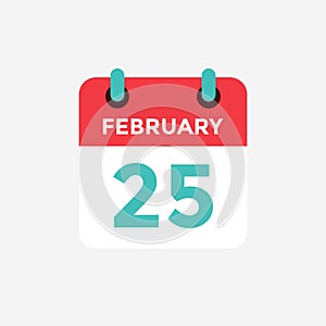 Flat icon calendar 25 of February. Date, day and month.