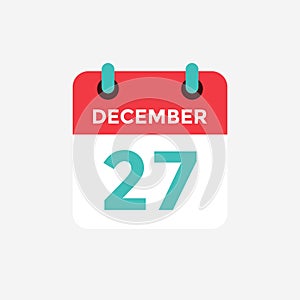 Flat icon calendar 27 December. Date, day and month.