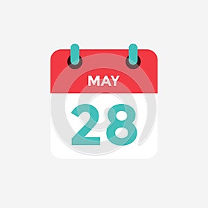 Flat icon calendar 28 of May. Date, day and month.