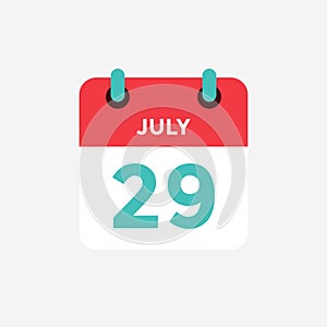 Flat icon calendar 29 of July. Date, day and month.