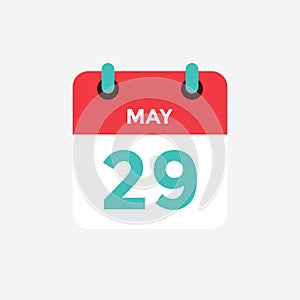 Flat icon calendar 29 of May. Date, day and month.