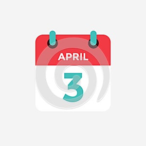 Flat icon calendar 3 of April. Date, day and month.