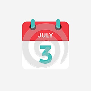 Flat icon calendar 3 of July. Date, day and month.