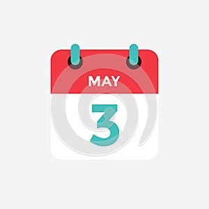 Flat icon calendar 3 of May. Date, day and month.