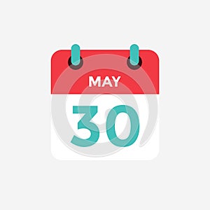Flat icon calendar 30 of May. Date, day and month.
