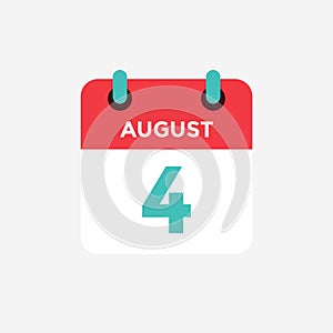 Flat icon calendar 4 of August . Date, day and month.