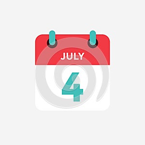 Flat icon calendar 4 of July. Date, day and month.