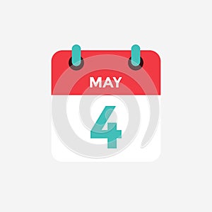 Flat icon calendar 4 of May. Date, day and month.